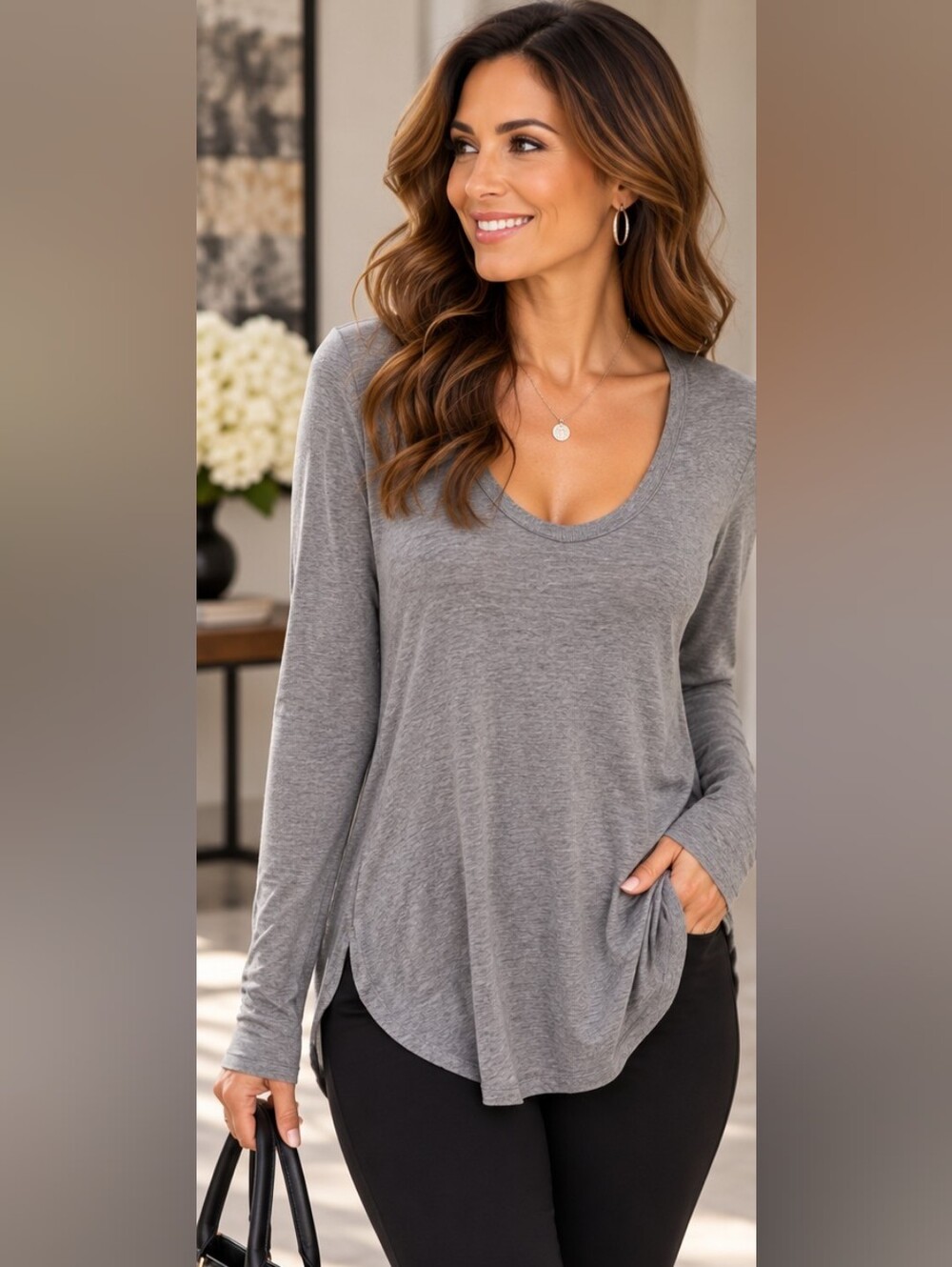 WHITE HOUSE 🖤 BLACK MARKET | Gray Soft Knit High Low Tunic Top Long Sleeve